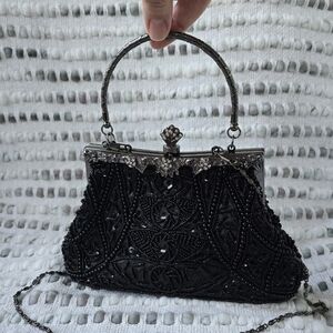 Chic Black Beaded Clutch